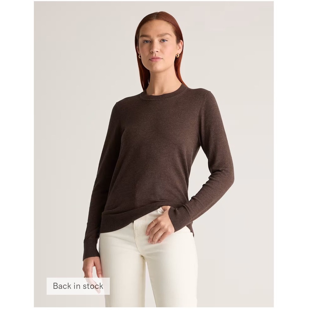 Quince Lightweight Cotton Cashmere Sweater M Brown Minimalist Chic Quiet Luxury